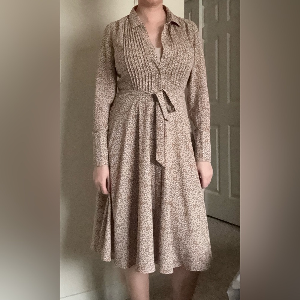 Nanette Lepore Tan Pink Animal Print Fit & Flare Dress Size 4